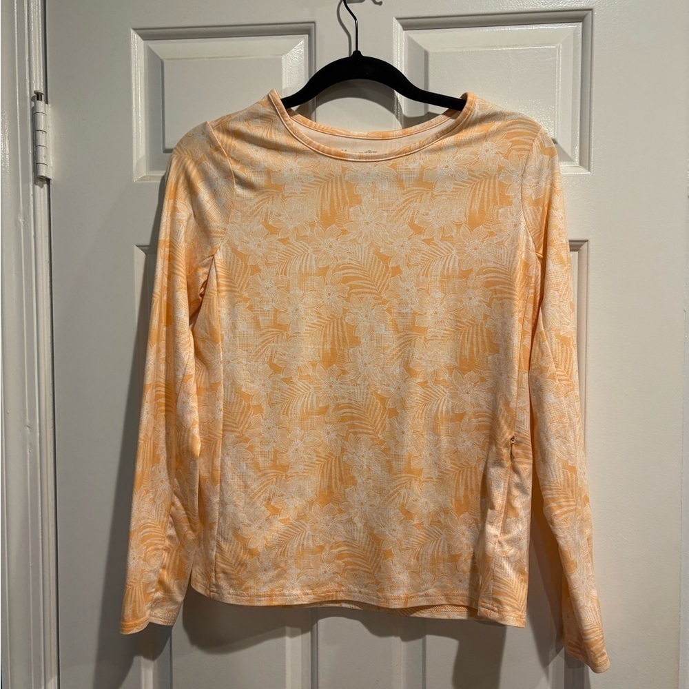 Hang Ten Sun tee tshirt long sleeves zipped pocket S SPF50 light peach NWOT